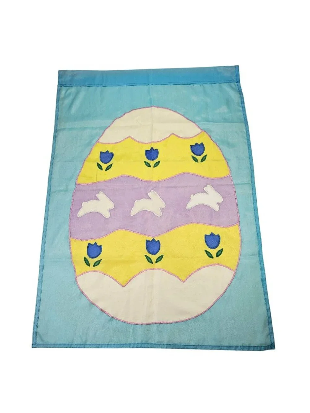 Easter Egg Bunny & Tulip Applique Outdoor Garden Flag Wall Hanging 27x39